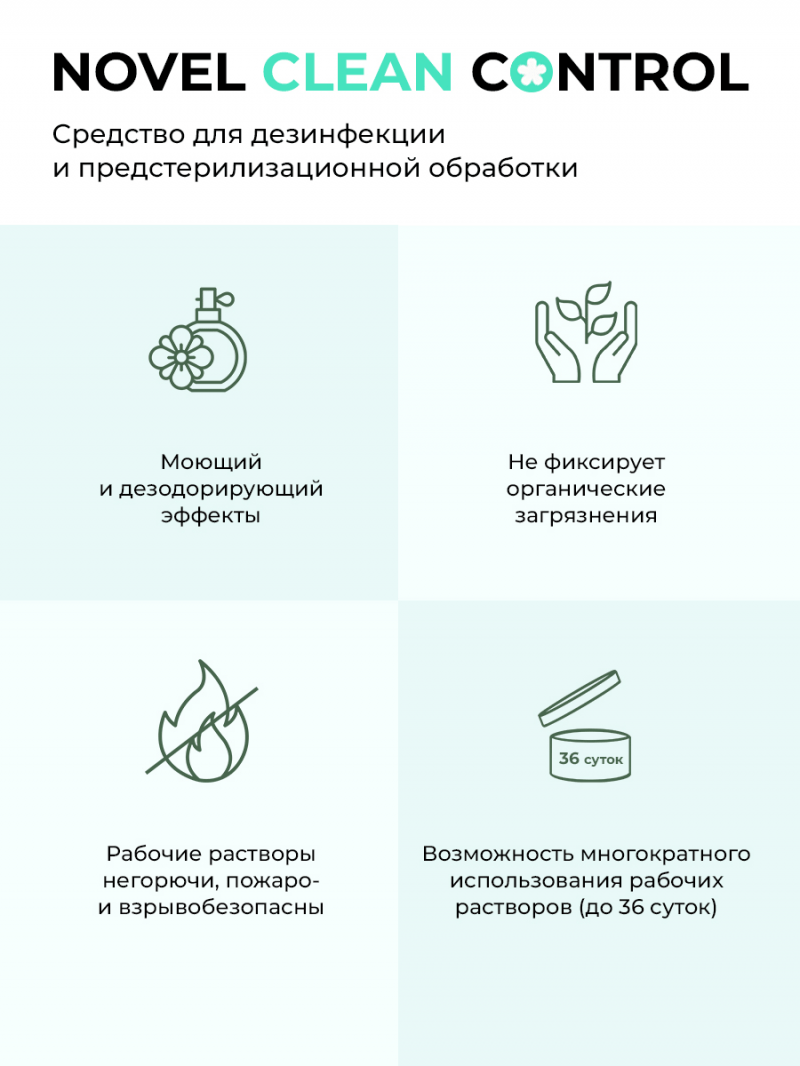 Novel Clean Control Средство для дезинфекции и предстерилизационной обработки 10 шт х 32,5 мл